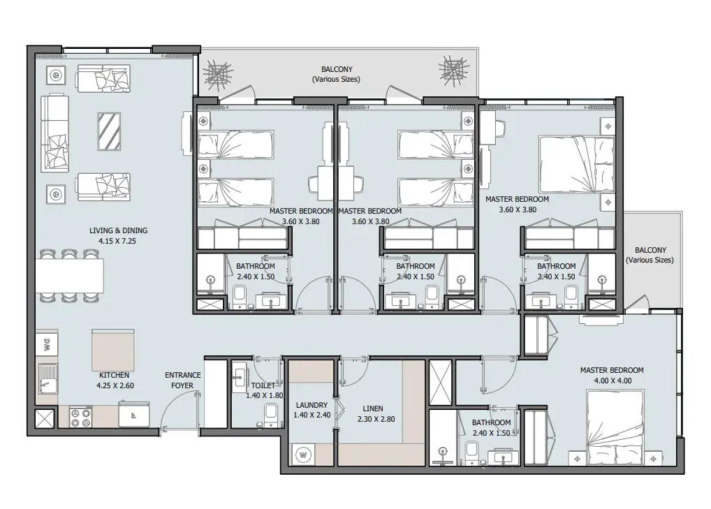 4 Bedrooms apartments - Verdana VI floor plan