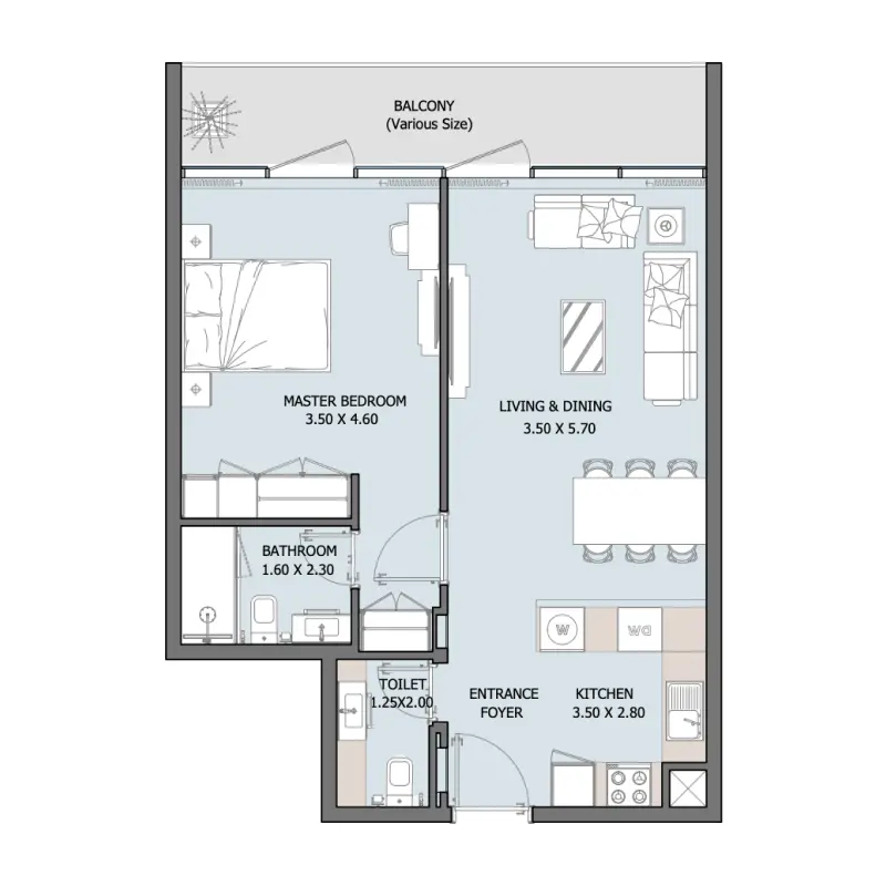 1 bedroom floor plan