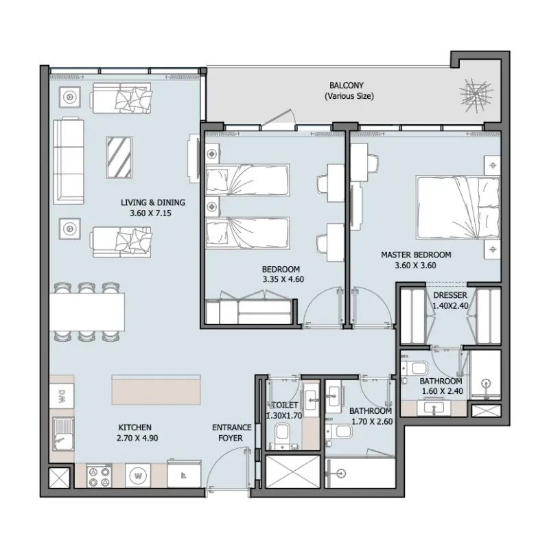 2 bedroom floor plan
