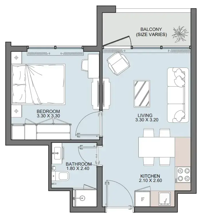 1 Bedroom apartments - Alba Tower floor plan