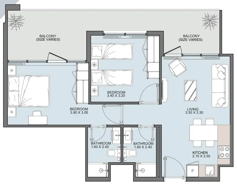 2 Bedrooms apartments - Alba Tower floor plan