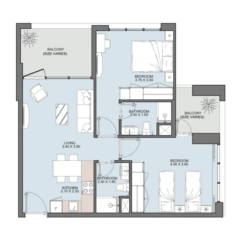 2 bedroom floor plan