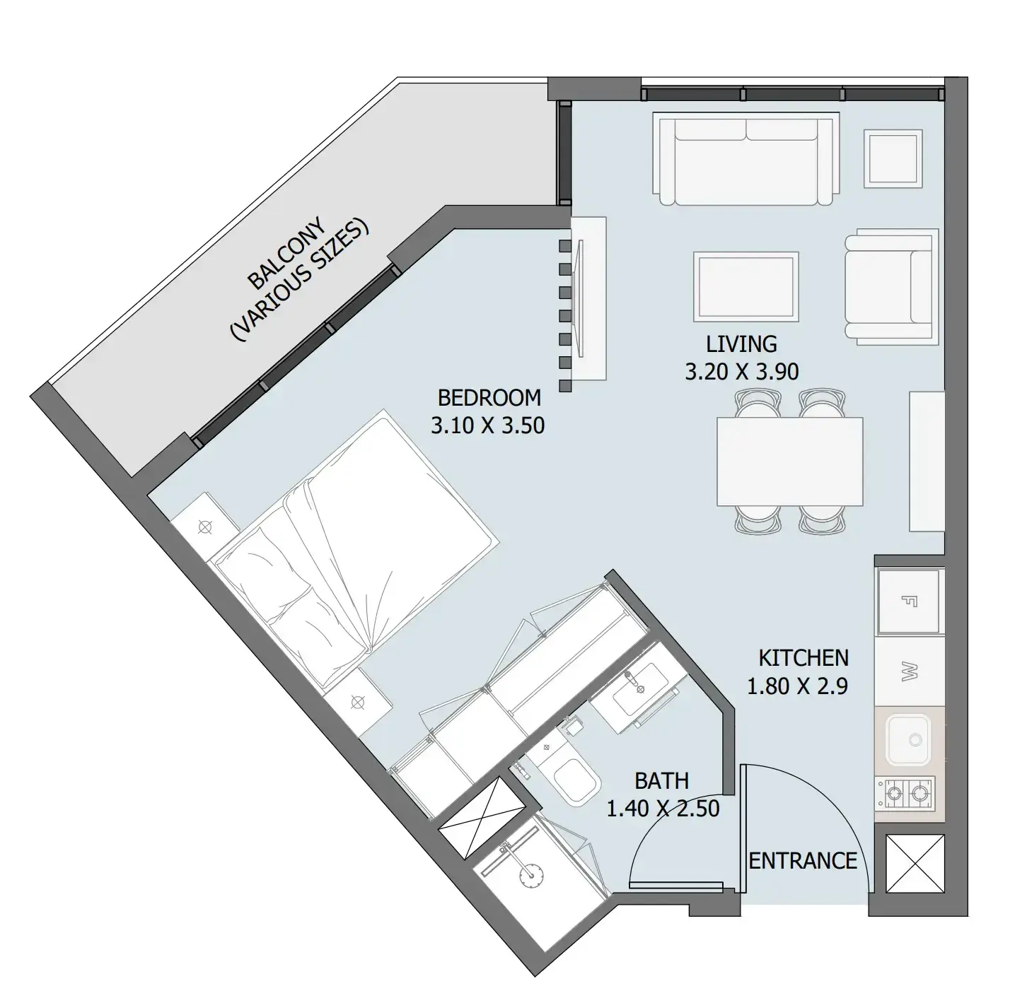 1 Bedroom apartments - Verdana III floor plan