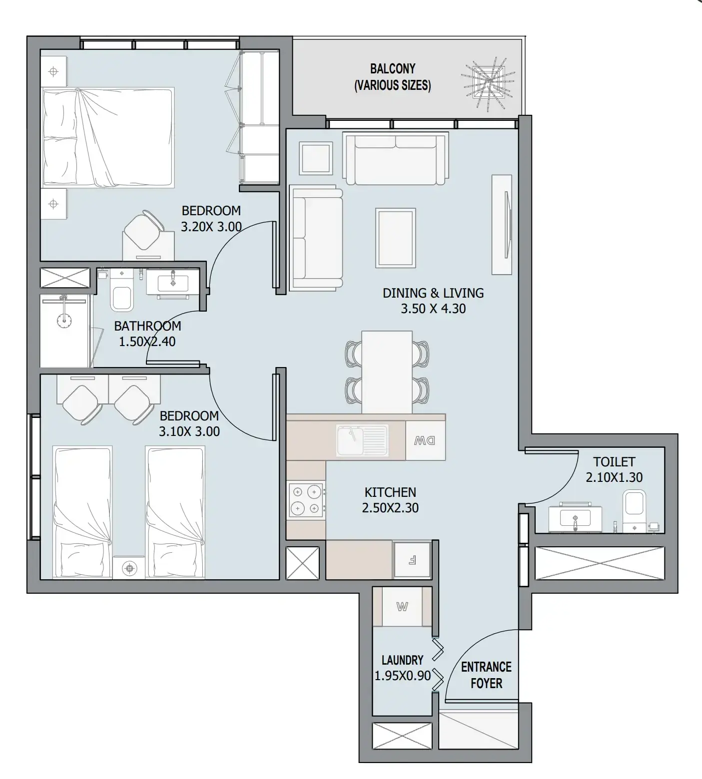 2 Bedrooms apartments - Verdana III floor plan