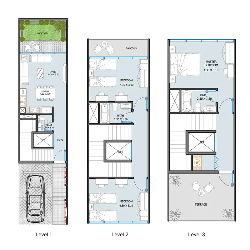 3 Bedrooms townhouse - Verdana III floor plan