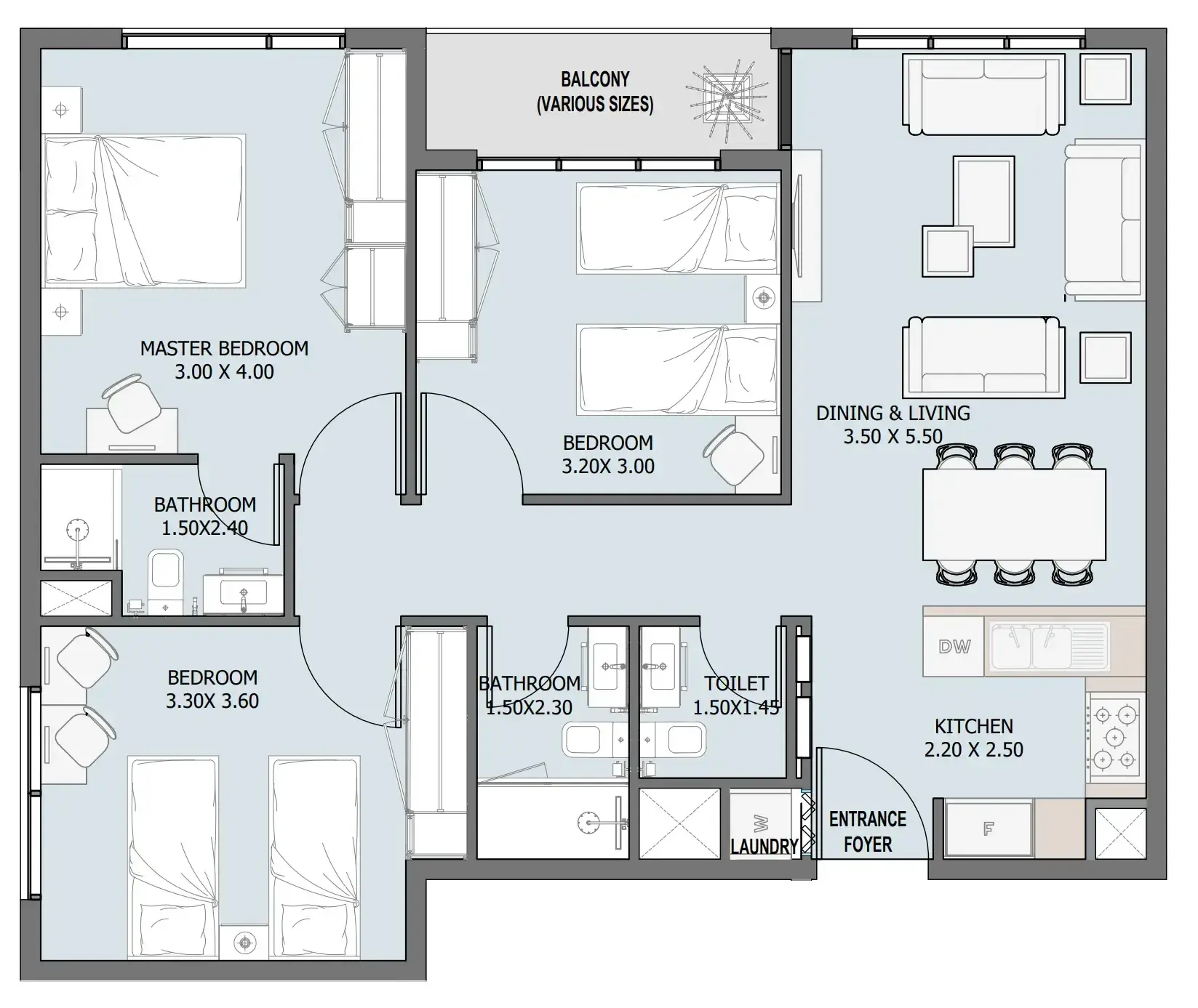 3 Bedrooms apartments - Verdana III floor plan