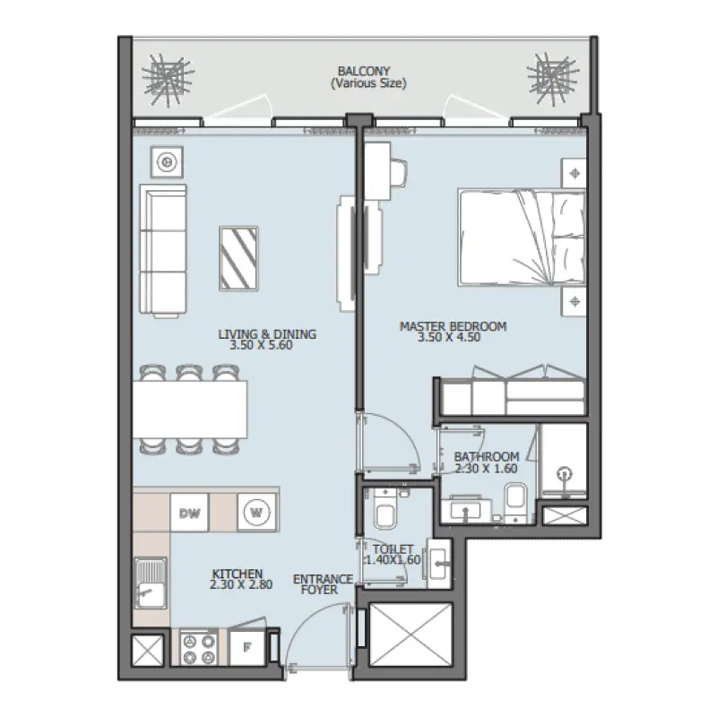 1 bedroom floor plan
