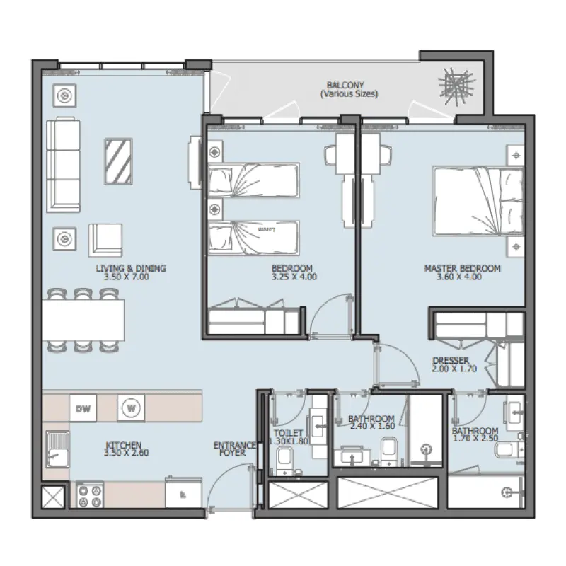 2 bedroom floor plan
