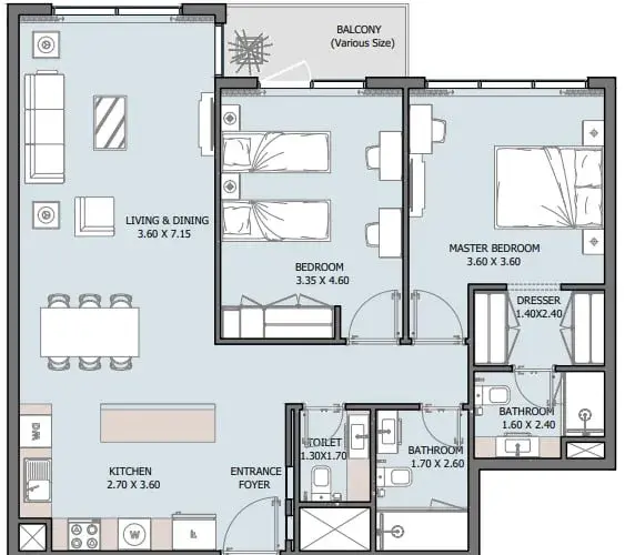 2 Bedrooms apartments - Verdana IV floor plan
