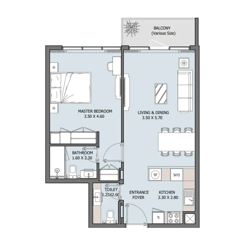 1 bedroom floor plan
