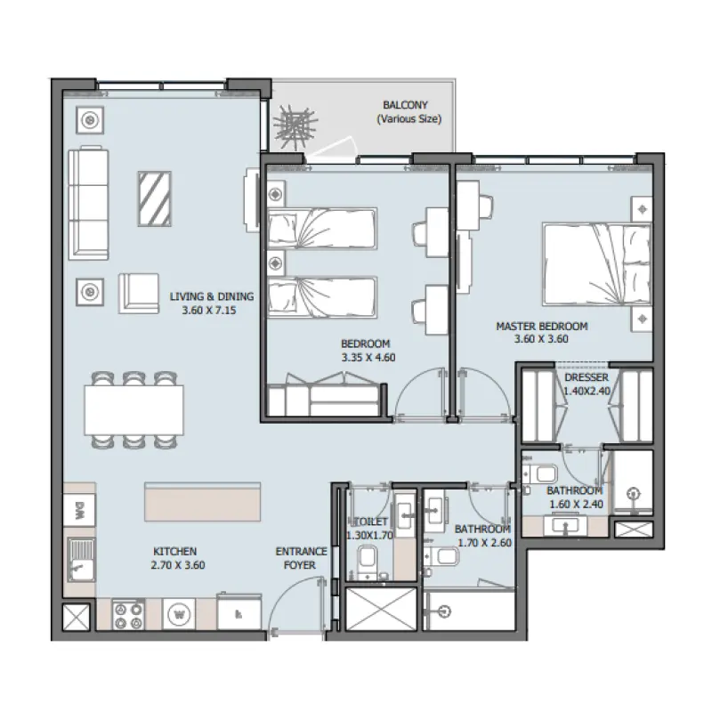 2 bedroom floor plan