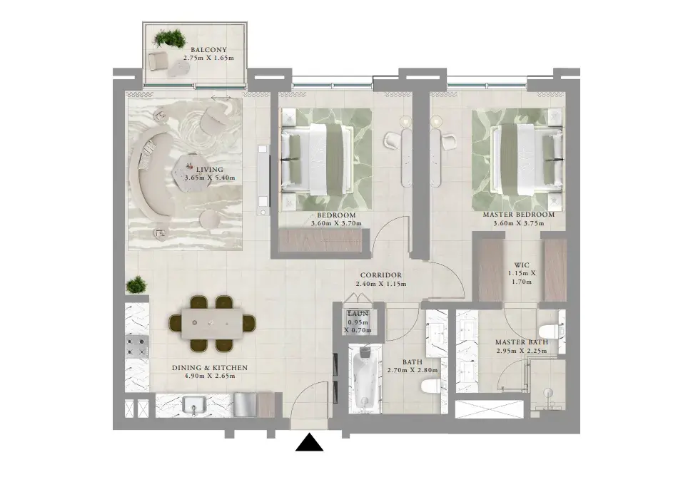 2 Bedrooms apartments - Oria floor plan