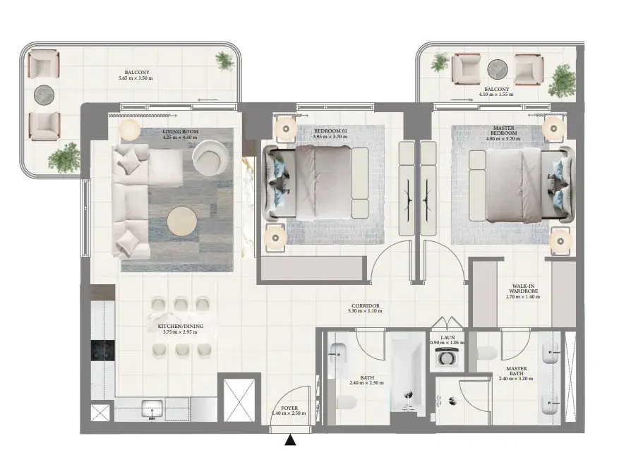 2 Bedrooms apartments - Porto View floor plan