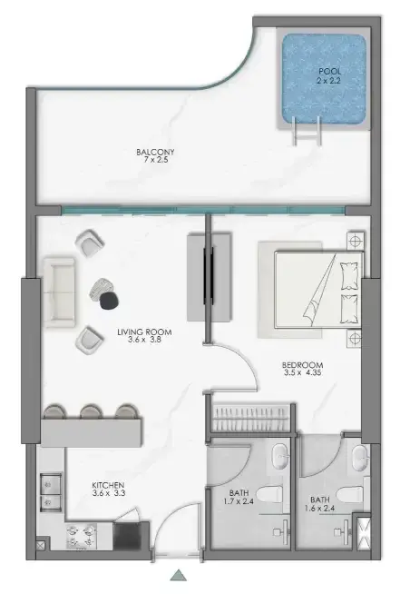 1 Bedroom apartments - Samana Sky Views floor plan