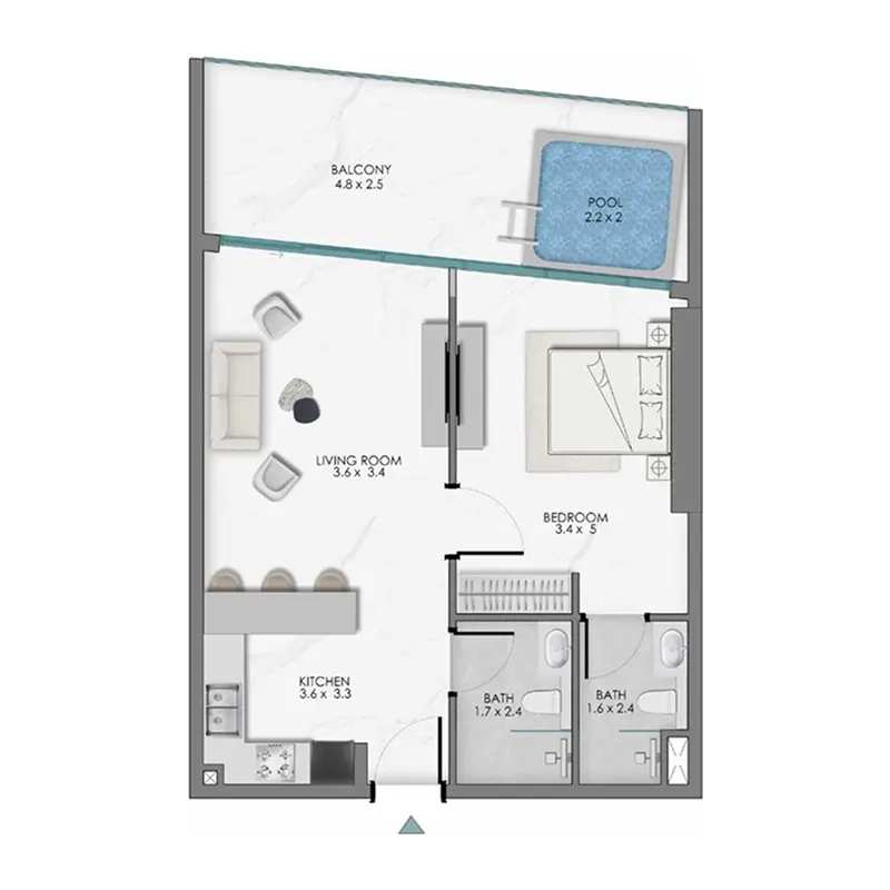 1 bedroom + pool Apartments -  Samana Sky Views floor plan