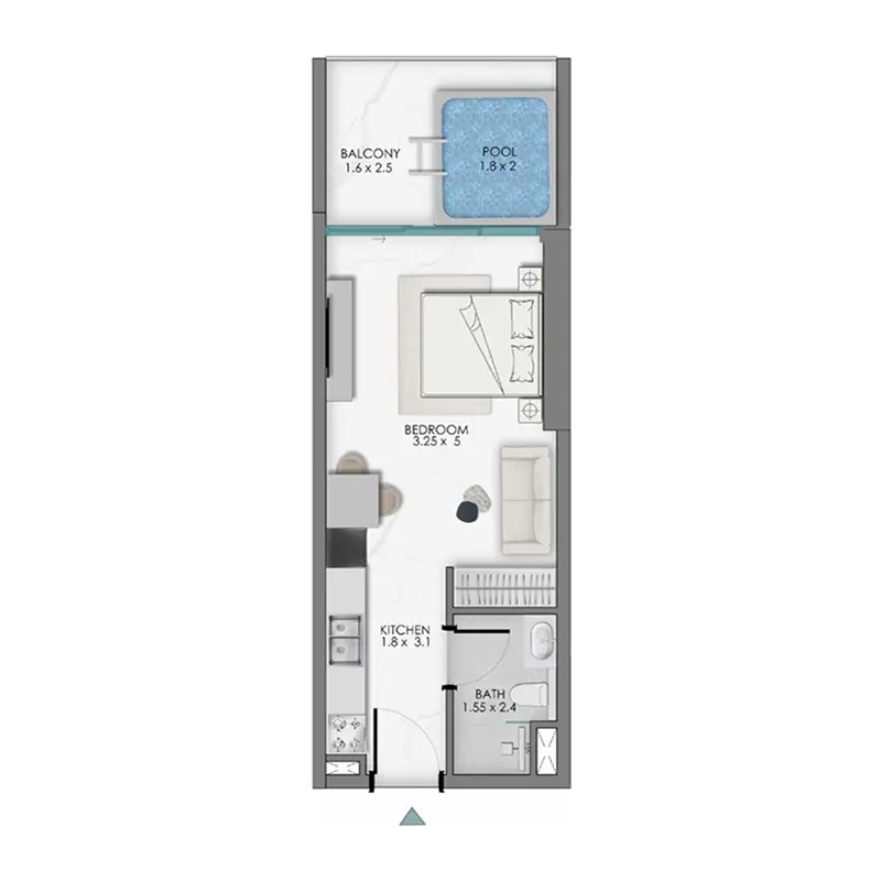 Studio + Pool Apartments -  Samana Sky Views floor plan