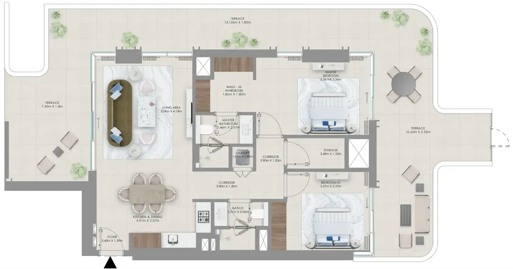 2 Bedrooms apartments - Baystar by Vida floor plan