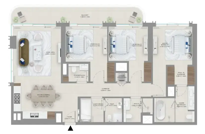 3 Bedrooms apartments - Baystar by Vida floor plan