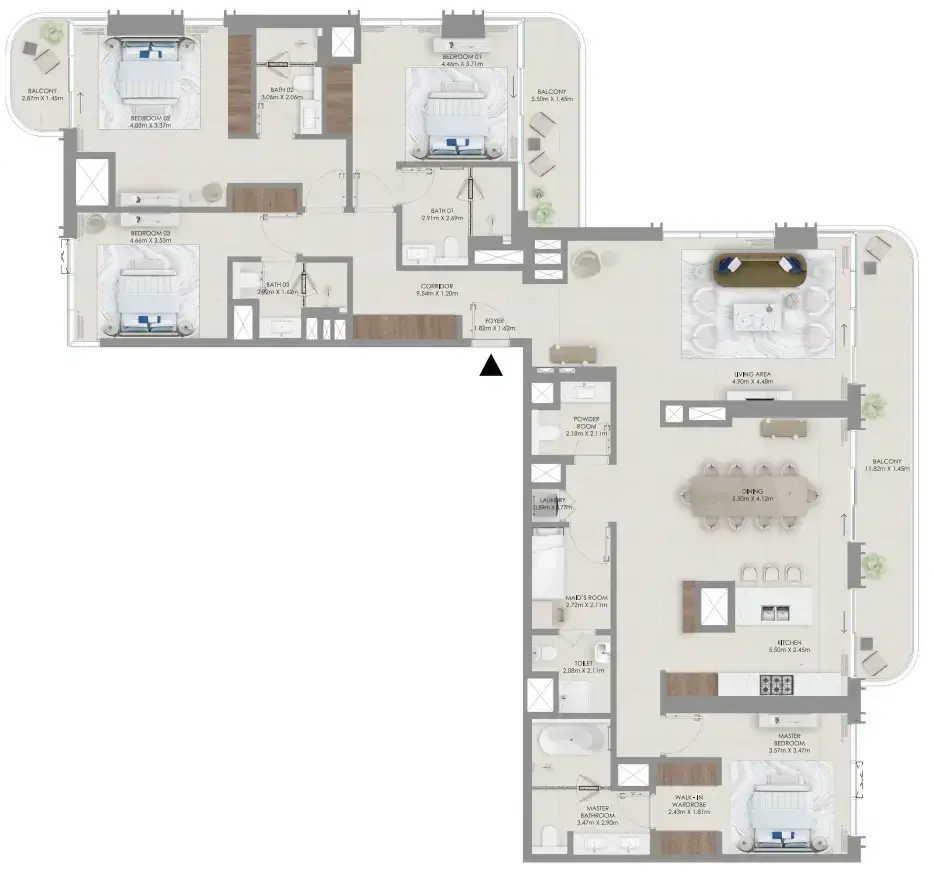 4 Bedrooms apartments - Baystar by Vida floor plan