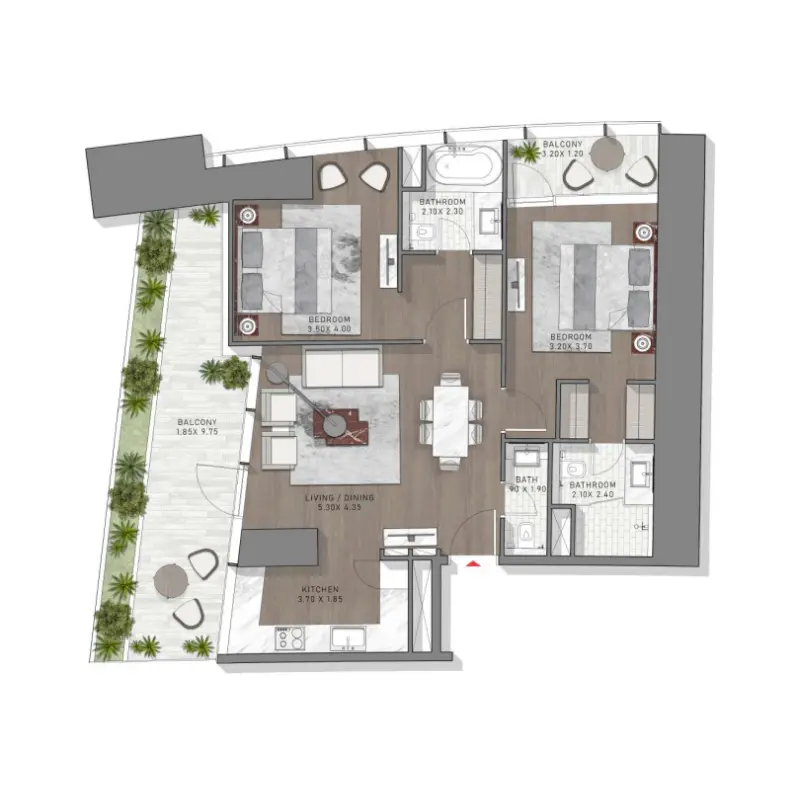 2 bedroom floor plan