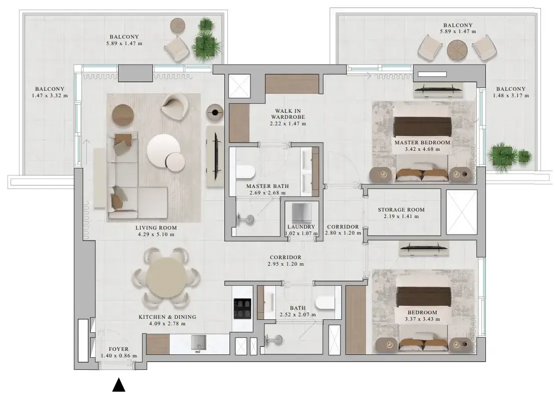 2 Bedrooms apartments - Rosehill floor plan