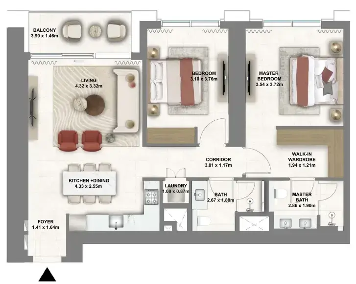 2 Bedrooms apartments - Montiva by Vida floor plan