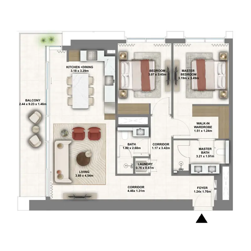 2 bedroom Apartments -  Montiva by Vida floor plan
