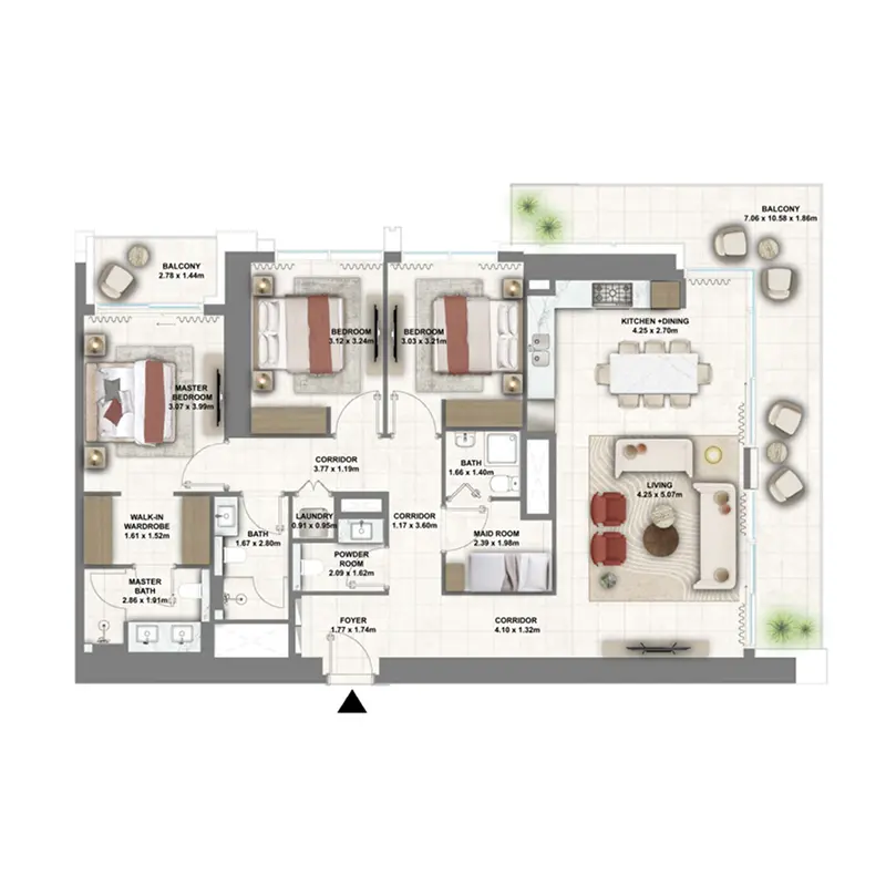 3 bedroom Apartments -  Montiva by Vida floor plan