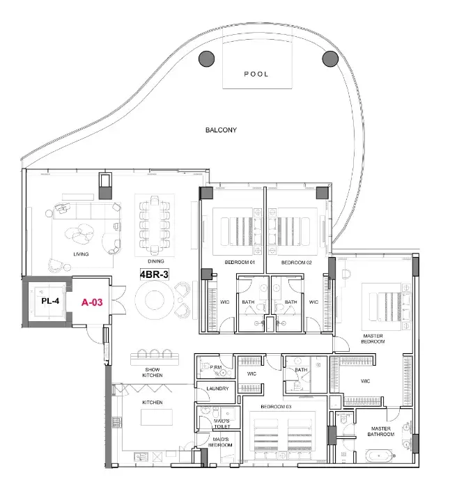 4 Bedrooms apartments - Cavalli Couture floor plan