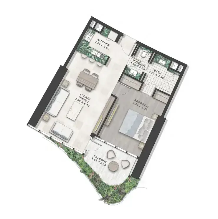 1 Bedroom apartments - Safa One de Grisogono floor plan