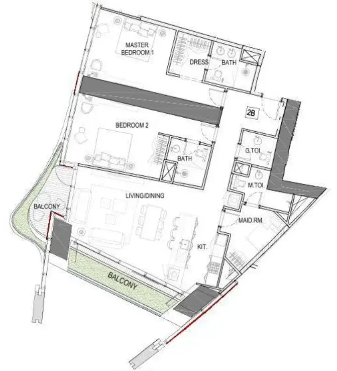 2 Bedrooms apartments - Safa One de Grisogono floor plan