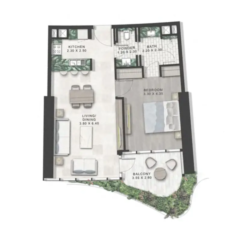 1 bedroom floor plan