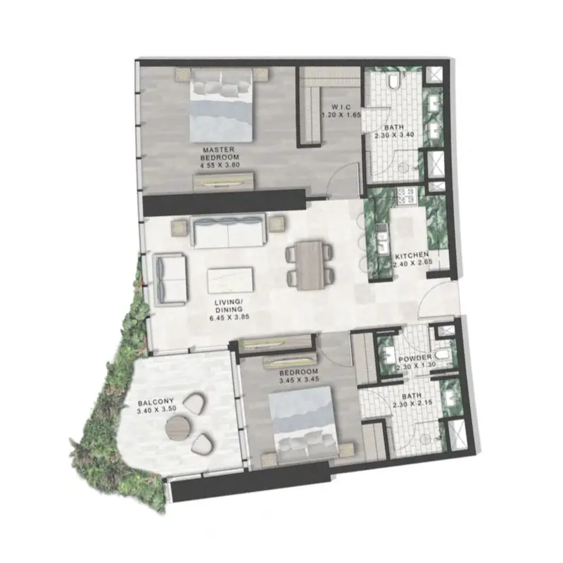 2 bedroom floor plan