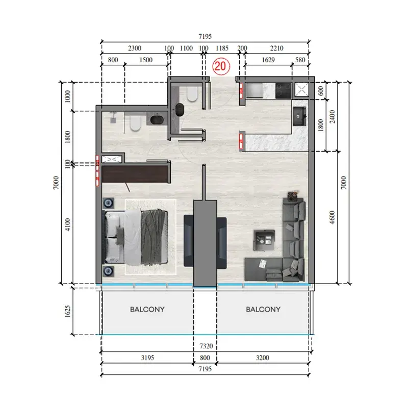 1 Bedroom apartments - Auresta Tower floor plan