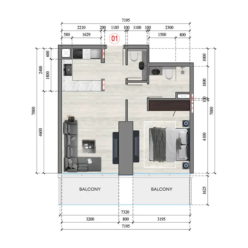 1 bedroom Apartments -  Auresta Tower floor plan