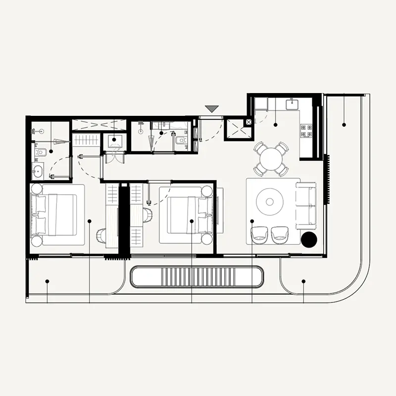 2 bedroom Apartments -  Azizi Abraham floor plan