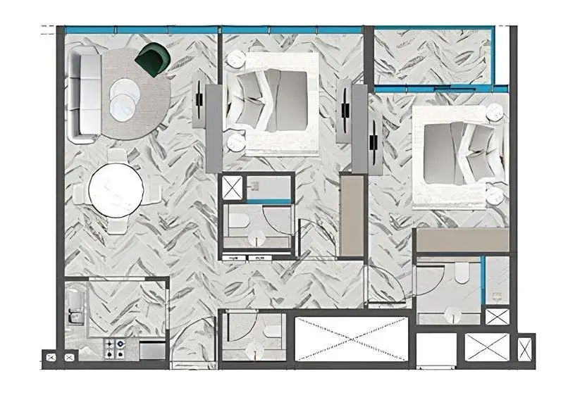 2 Bedrooms apartments - Red Square floor plan