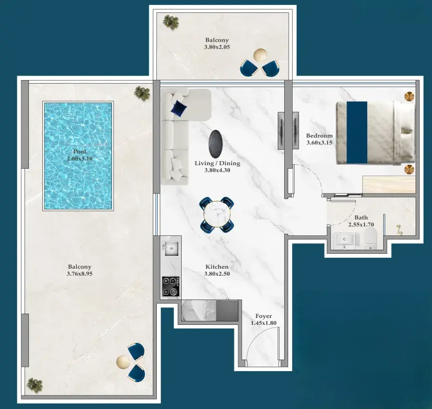 1 Bedroom apartments - Timez floor plan