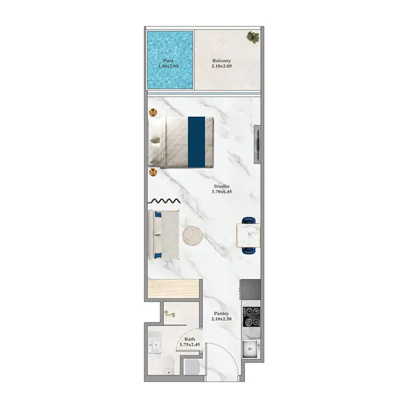 Studio + Pool floor plan