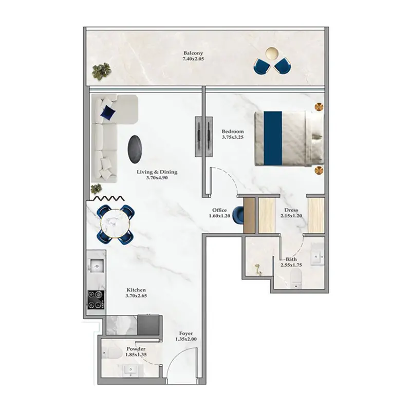 1,5 bedroom floor plan
