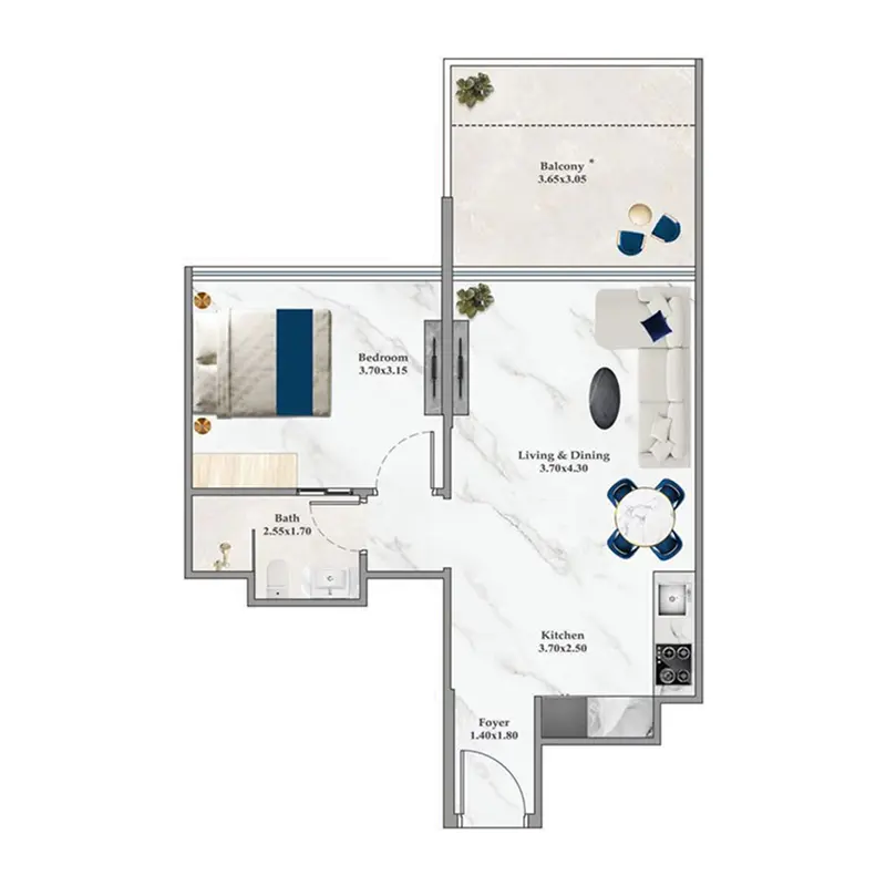 1 bedroom floor plan