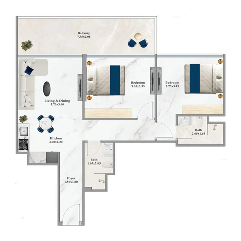 2 bedroom floor plan