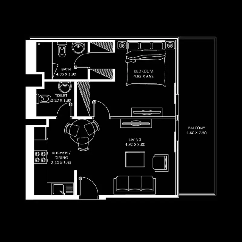 1 bedroom floor plan