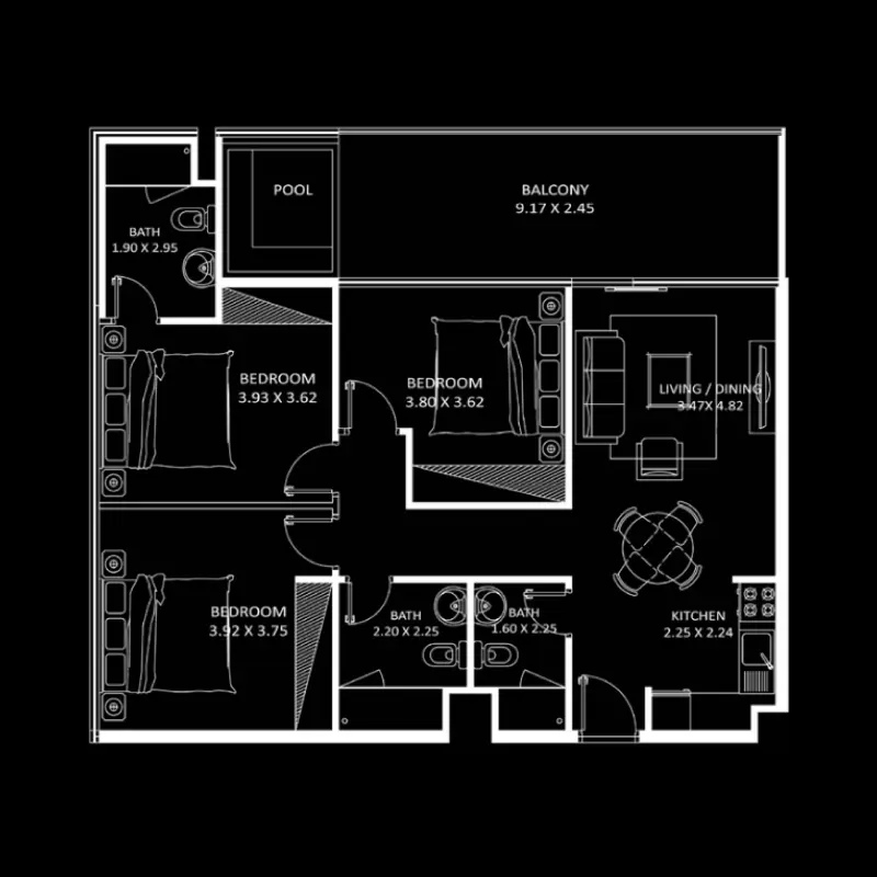 3 bedroom floor plan