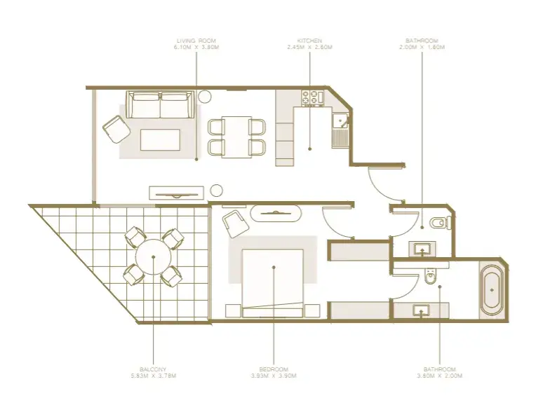 1 Bedroom apartments - Azizi Mina floor plan