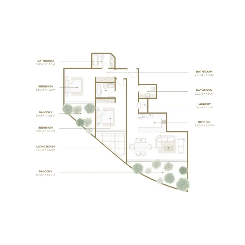 2 bedroom floor plan