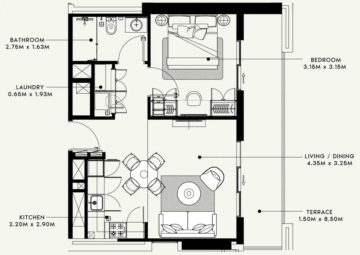 1 Bedroom apartments - Beach Oasis 1 and 2 floor plan