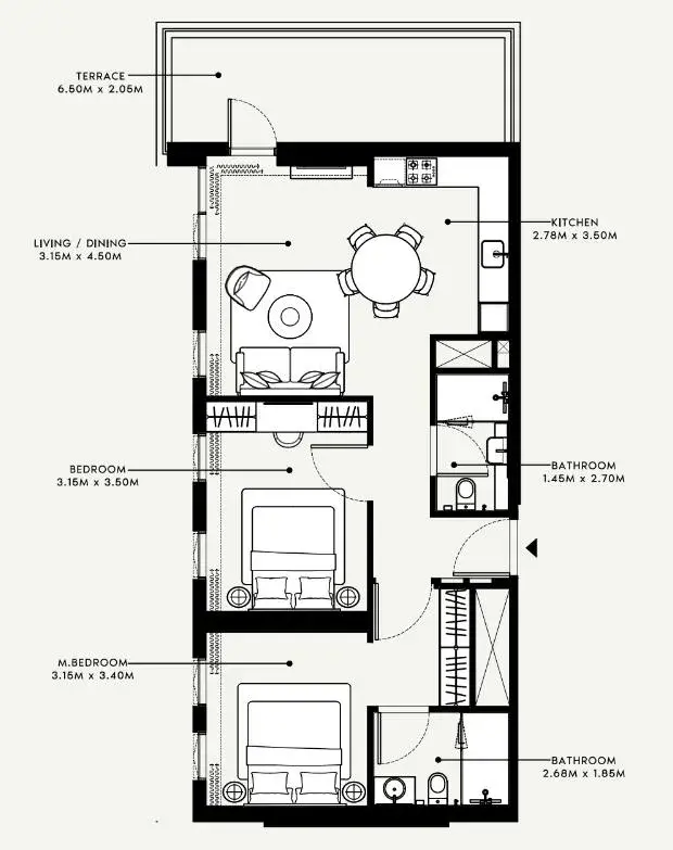 2 Bedrooms apartments - Beach Oasis 1 and 2 floor plan