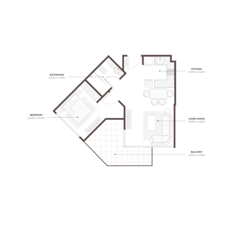 1 bedroom floor plan