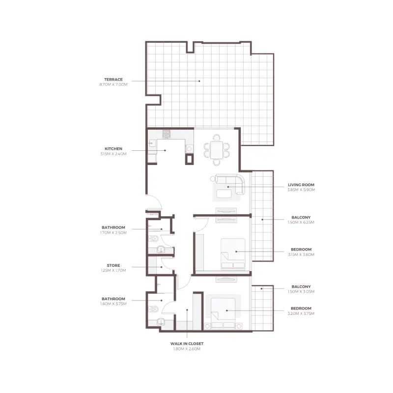 2 bedroom floor plan